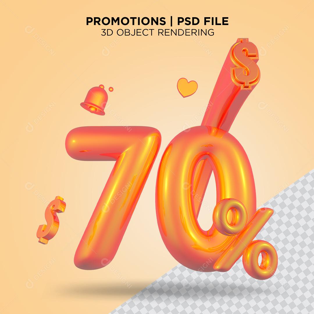 3D Number 70% For Composition PSD