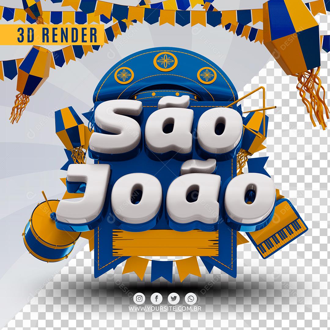 São João Azul Selo 3D Para Composição PSD
