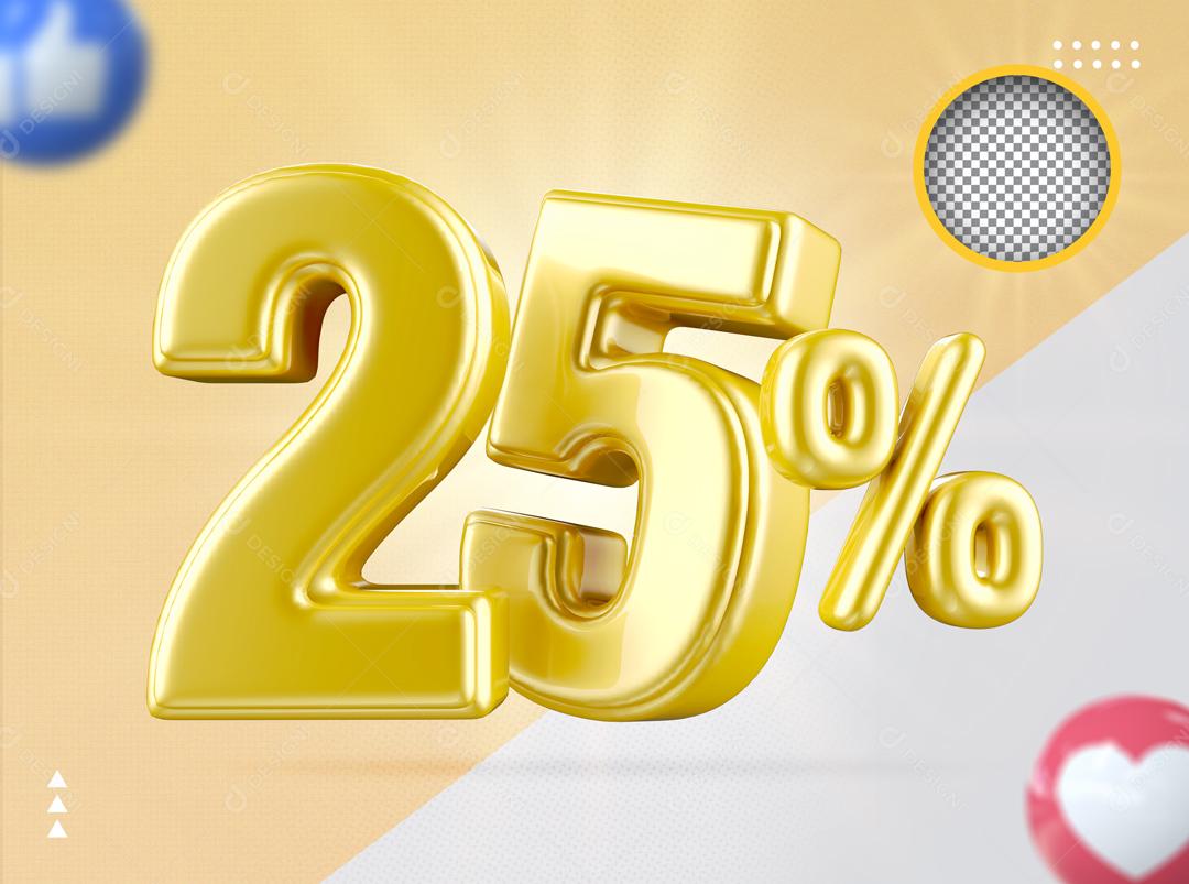 Número 3D 25% Dourado Elemento Para Composição PSD