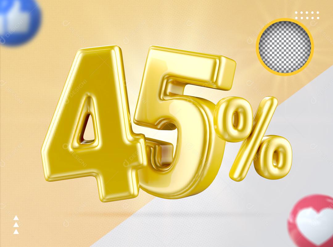 Número 3D 45% Dourado Elemento Para Composição PSD
