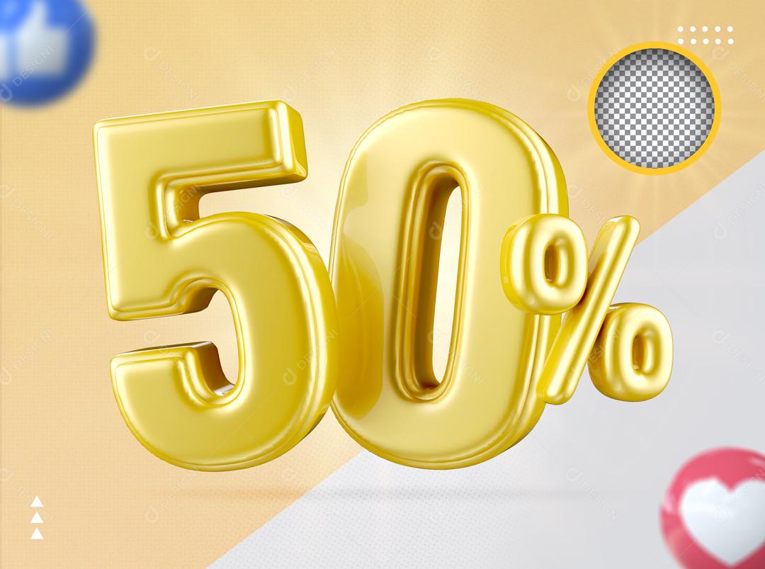 Número 3D 50% Dourado Elemento Para Composição PSD