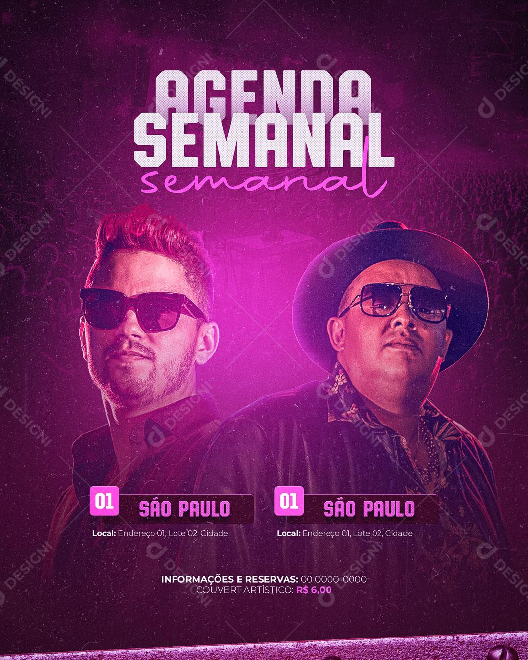 Flyer Agenda da Semana Show Humberto e Ronaldo Social Media PSD Editável