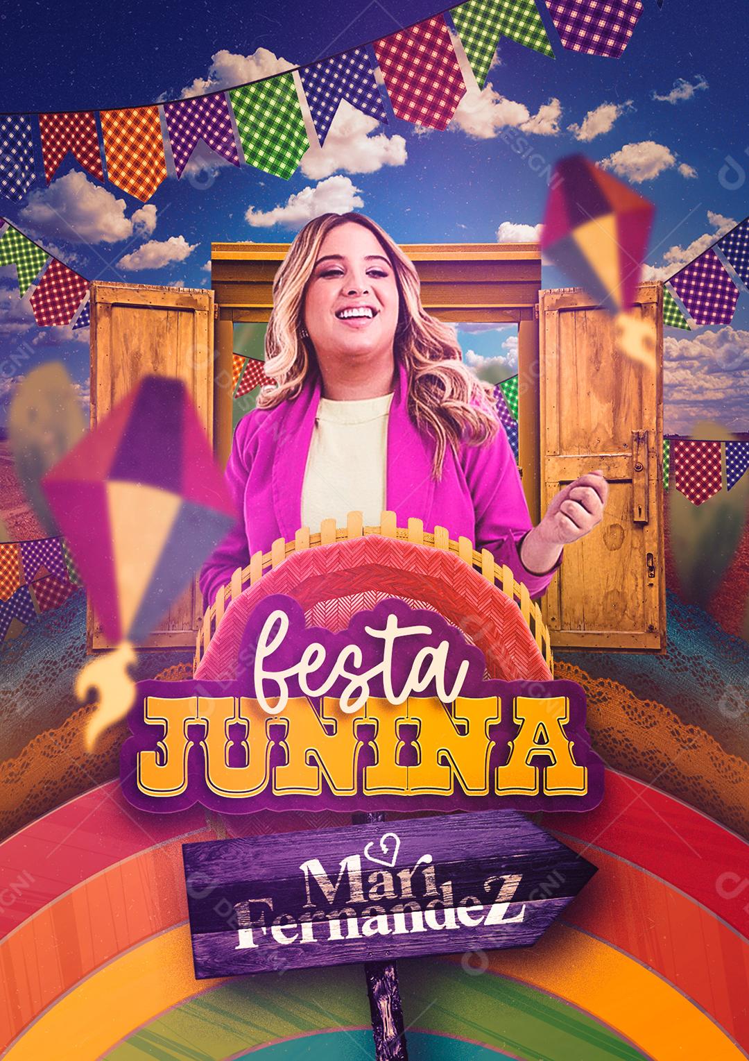 Flyer Shows Festa Junina Cantora Mari Fernandez Social Media PSD Editável