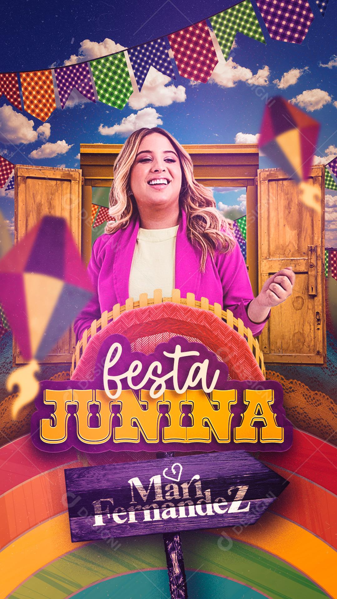 Flyer Shows Festa Junina Cantora Mari Fernandez Social Media PSD Editável