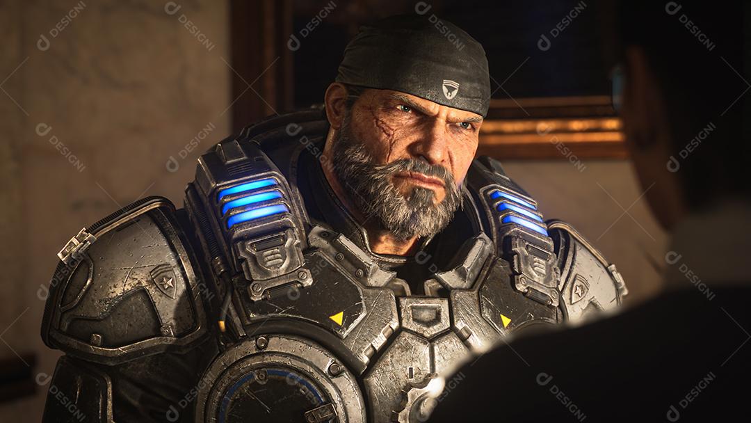 Marcus Fenix, Ilustração 3D do protagonista do jogo Gears of War, 13 de maio de 2022, São Paulo, Brasil