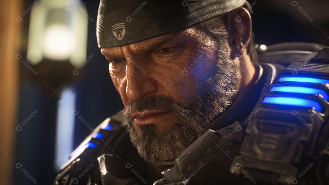 Marcus Fenix, Ilustração 3D do protagonista do jogo Gears of War, 13 de maio de 2022, São Paulo, Brasil