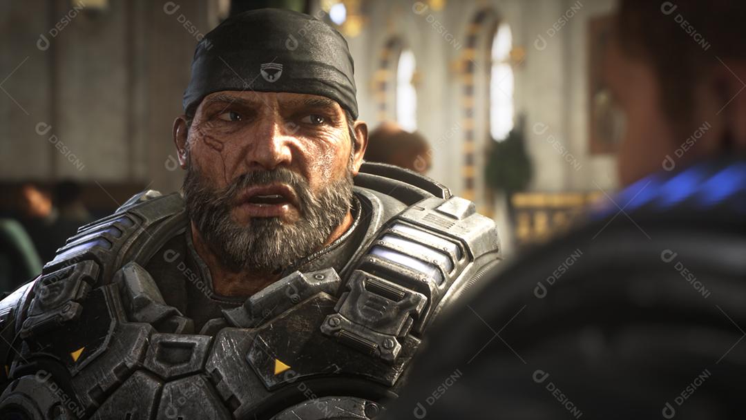 Marcus Fenix, Ilustração 3D do protagonista do jogo Gears of War, 13 de maio de 2022, São Paulo, Brasil