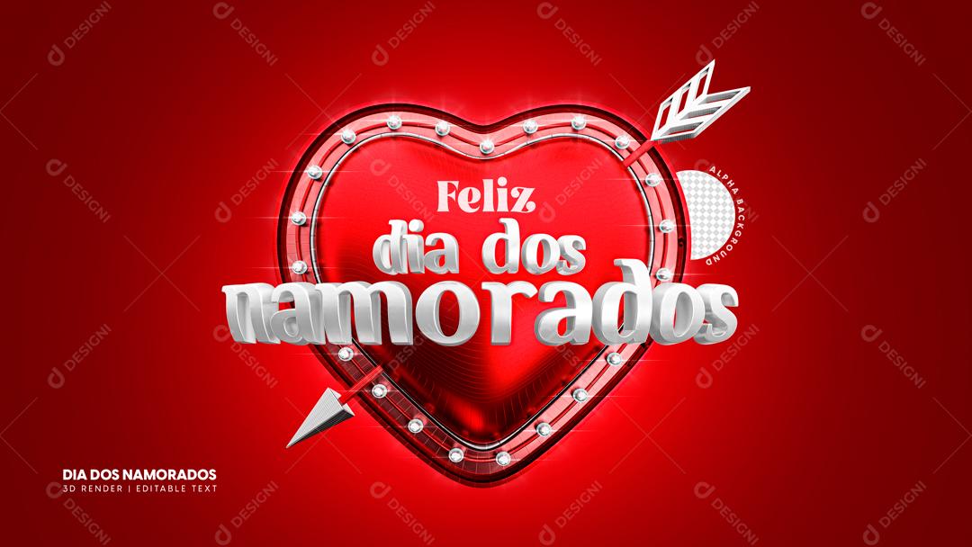 Selo 3D Para Composição Feliz Dia Dos Namorados PSD Editável