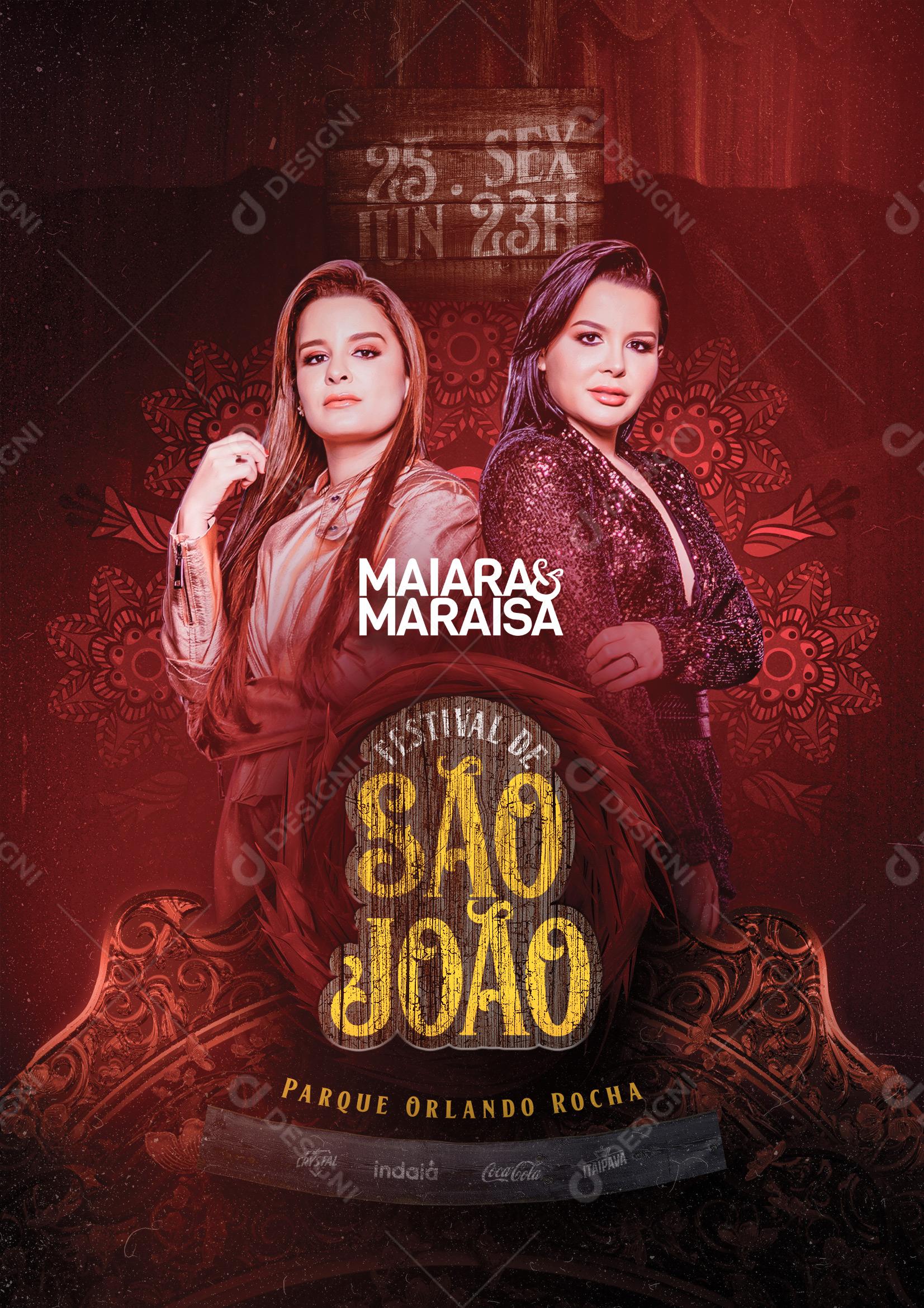 Flyer Show Festival de São João Cantoras Sertanejo PSD Editável