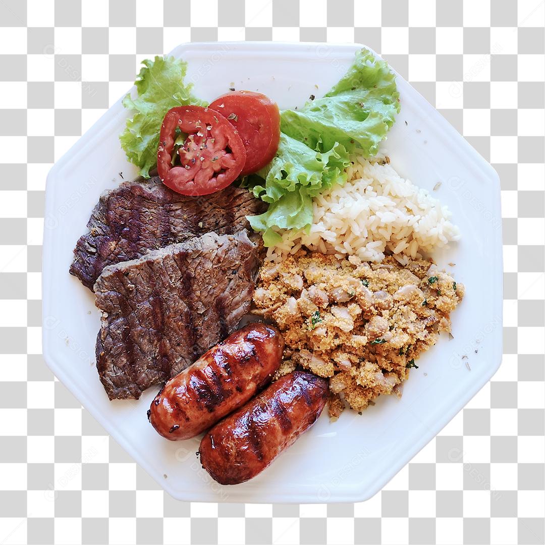 Prato Feito De Comida Com Arroz E Salada E Carne PNG Transparente