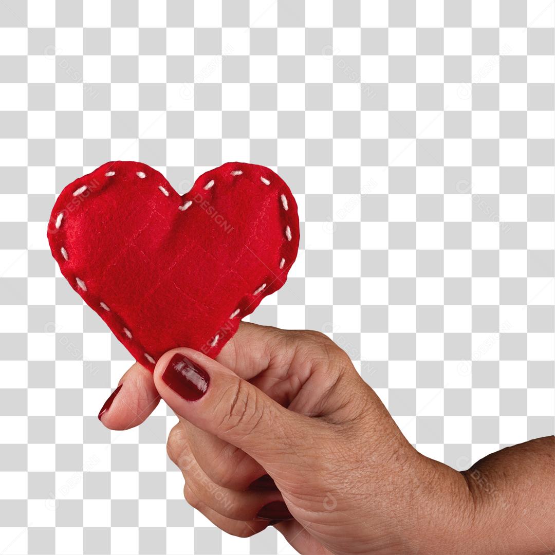 Mão Segurando Coração De Tecido Vermelho PNG Transparente