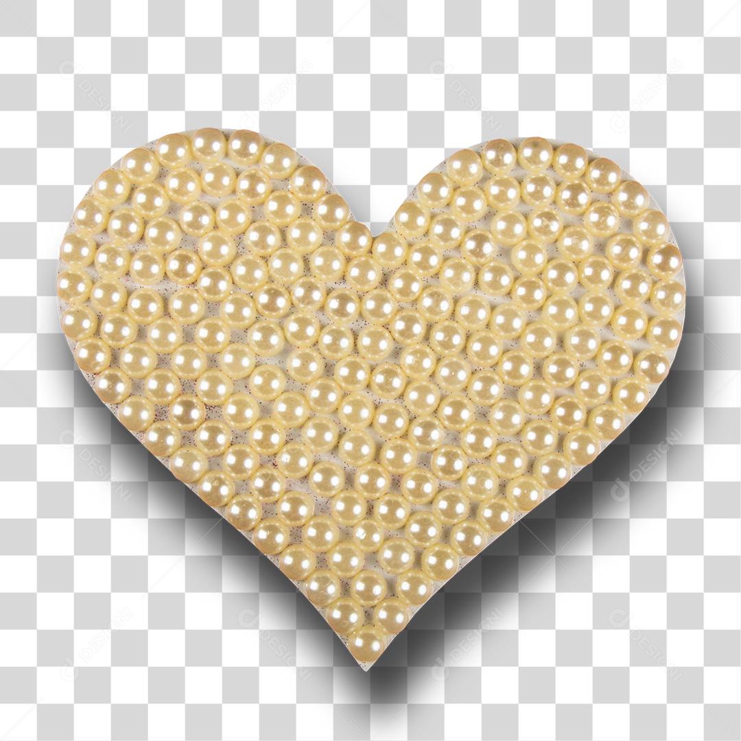 Coração Com Lantejoulas e Perolas Amarela Costurado PNG Transparente