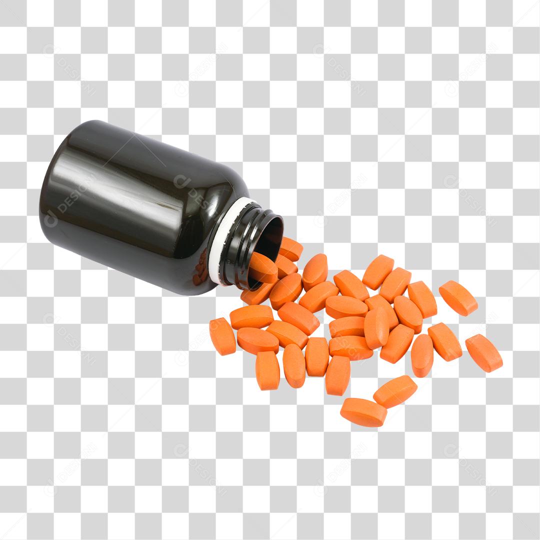 Recipiente Com Capsulas De Remédio Laranja PNG Transparente