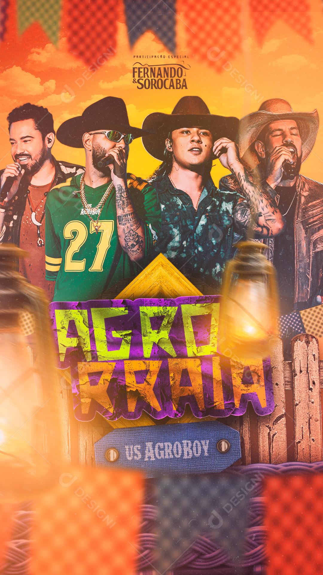 Flyer Story Show Agrorraiá Cantores Sertanejos Social Media PSD Editável