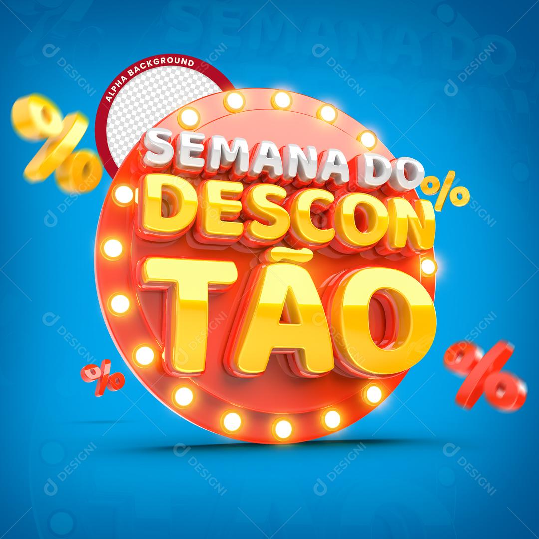 Semana do Descontão Selo 3D Vermelho Para Composição PSD Editável