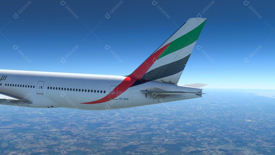 Logotipo da cauda do Boeing 777-200 Emirates, 13 de maio de 2022, São Paulo, Brasil.
