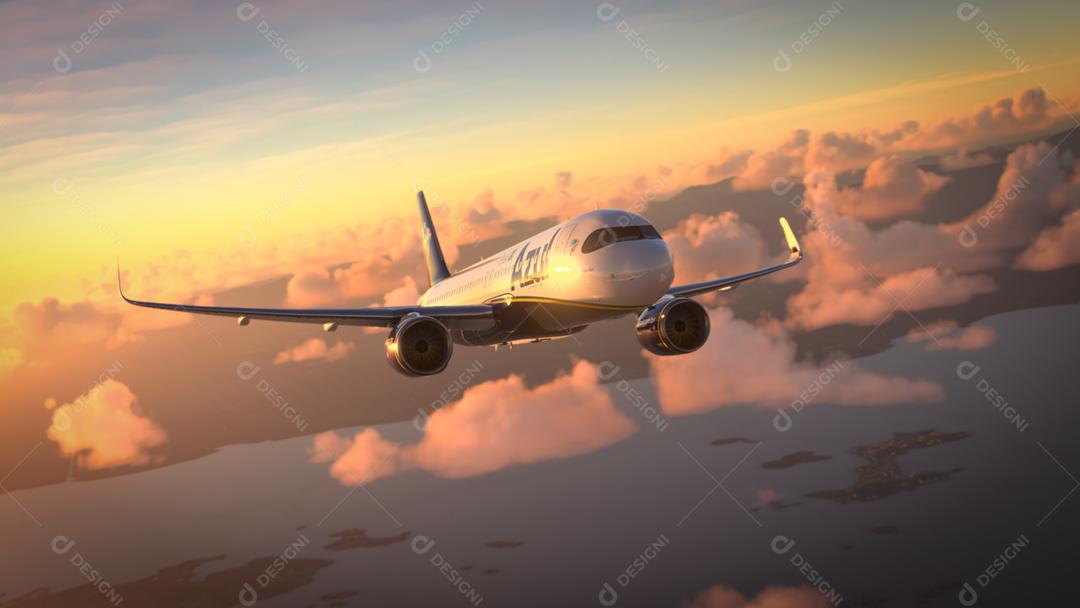 Airbus A320 Azul Airlines voando no incrível pôr do sol, 22 de maio de 2022, Rio de Janeiro, Brasil.