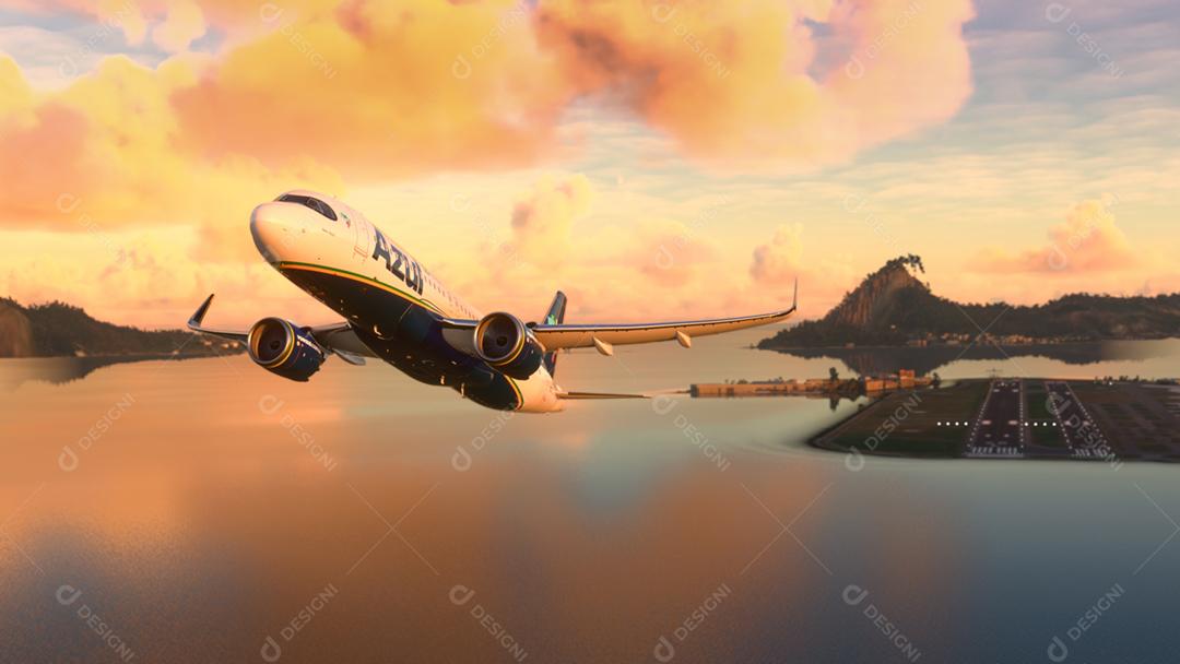 Airbus A320 Azul Airlines partida do Rio de Janeiro no pôr do sol incrível, 22 de maio de 2022, Rio de Janeiro, Brasil.