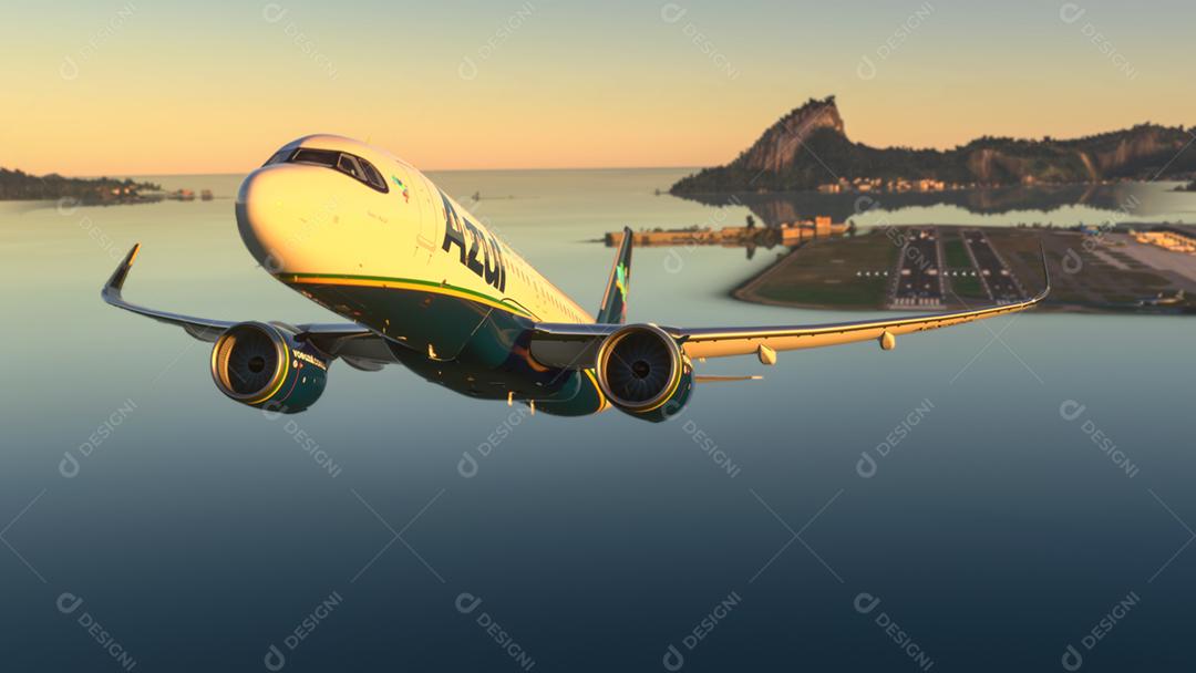 Airbus A320 Azul Airlines partida do Rio de Janeiro no pôr do sol incrível, 22 de maio de 2022, Rio de Janeiro, Brasil.