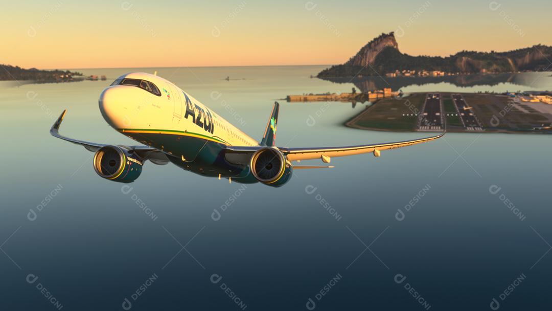 Airbus A320 Azul Airlines partida do Rio de Janeiro no pôr do sol incrível, 22 de maio de 2022, Rio de Janeiro, Brasil.