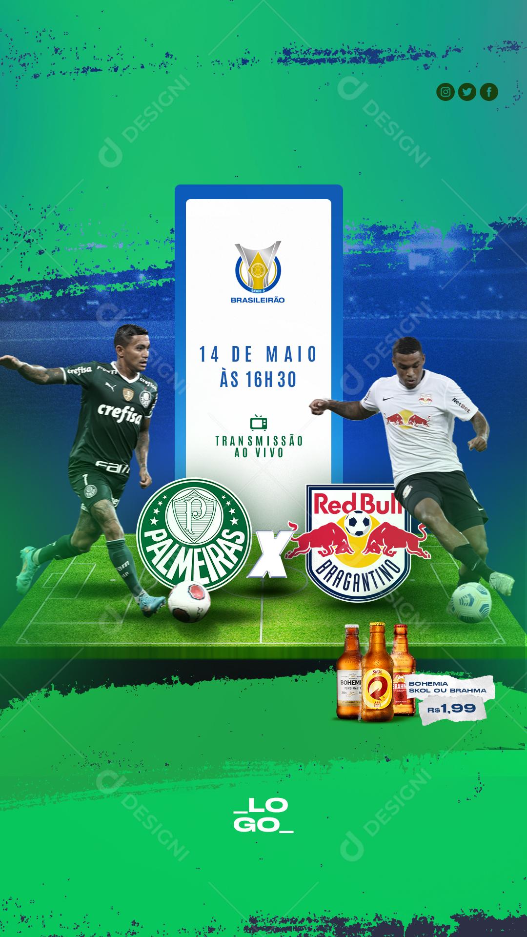 Futebol Jogo Ao Vivo Promoção Em Cervejas Palmeiras X Bragantino Social Media PSD Editável