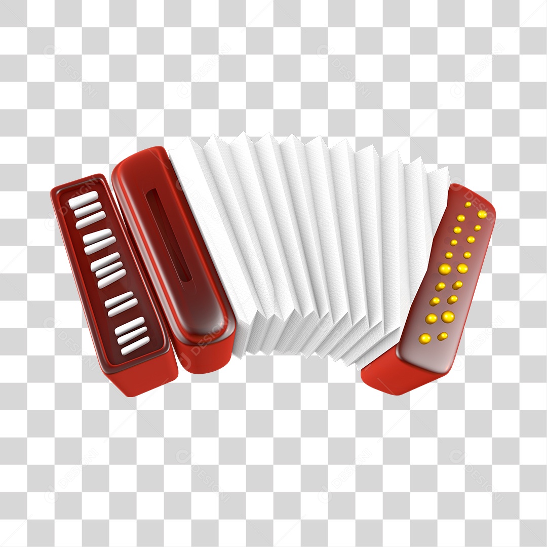 Elemento 3D Para Composição Sanfona Vermelha e Branco PNG Transparente