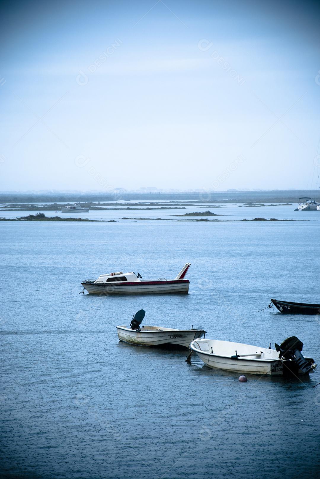Vista de barcos de pescadores no rio