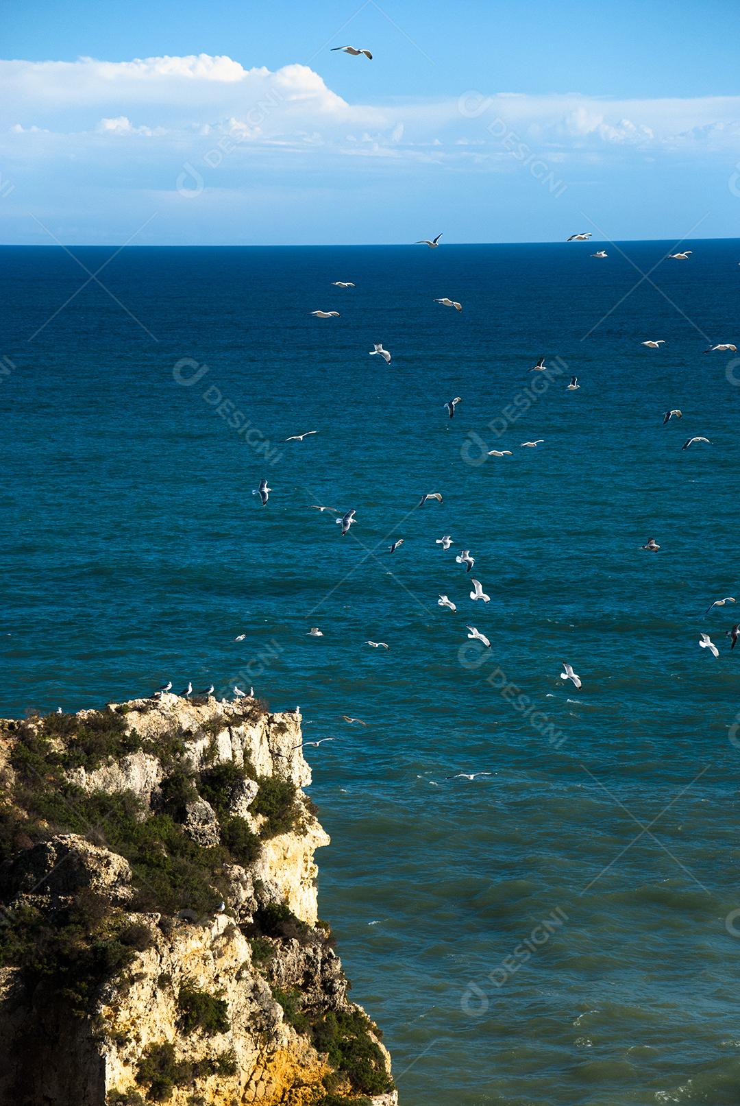 Paisagem de praia com pedreiras arreia e ondas