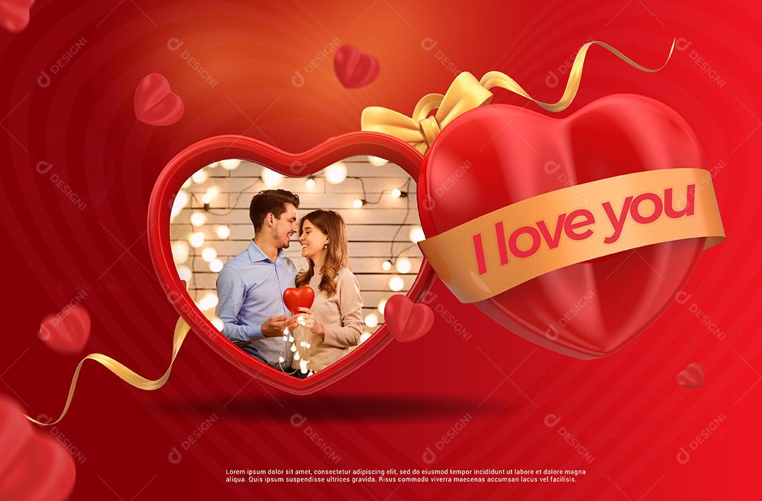 Mockup 3D I Love You Do dia Dos Namorados para Composição PSD