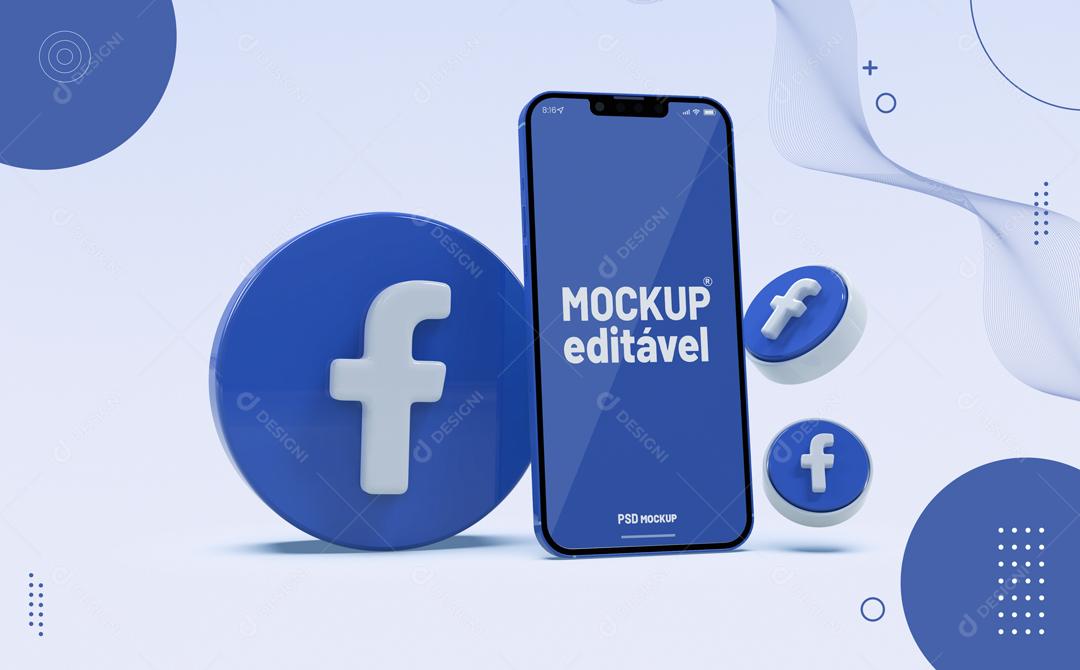 Mockup De Celular Facebook Azul Redes Sociais PSD Editável