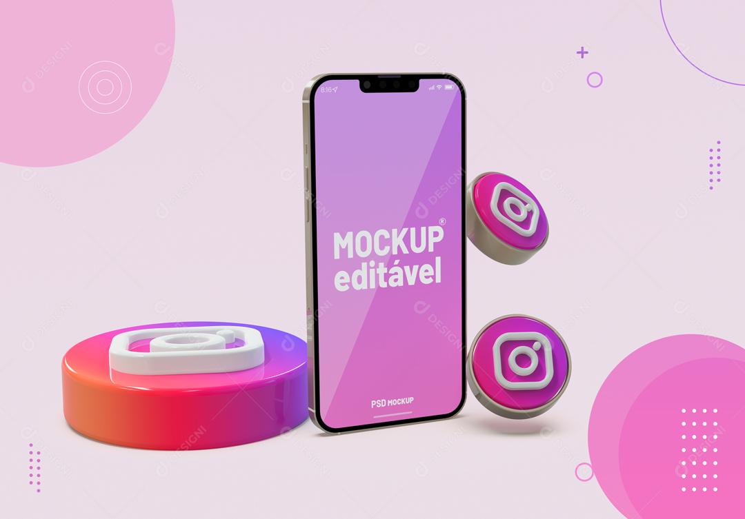 Mockup De Celular Instagram Roxo Redes Sociais PSD Editável