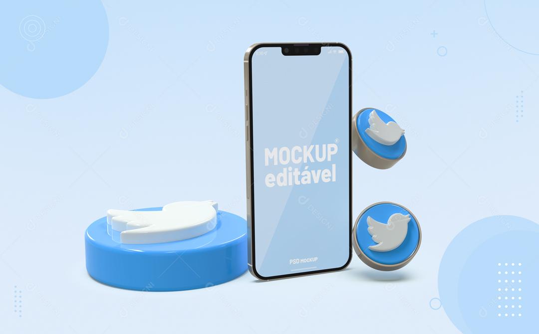 Mockup De Celular Twitter Redes Sociais PSD Editável