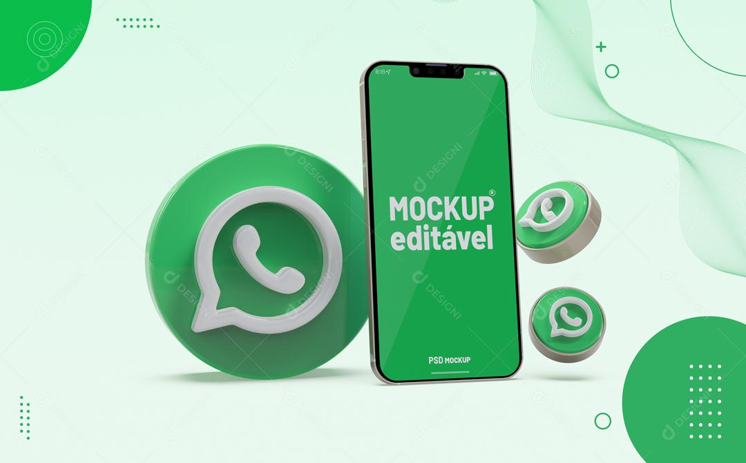 Mockup Whatsapp De Celular Verde Redes Sociais PSD Editável