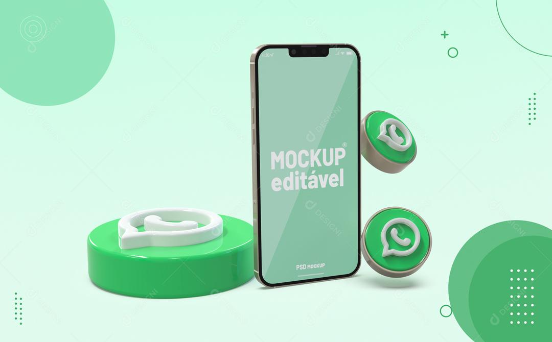 Mockup De Celular Whatsapp Verde Redes Sociais PSD Editável