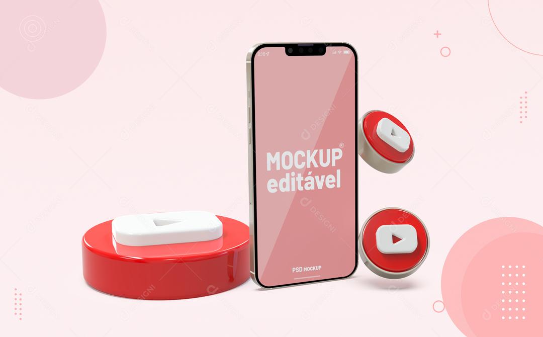 Mockup De Celular Youtube Redes Sociais PSD Editável