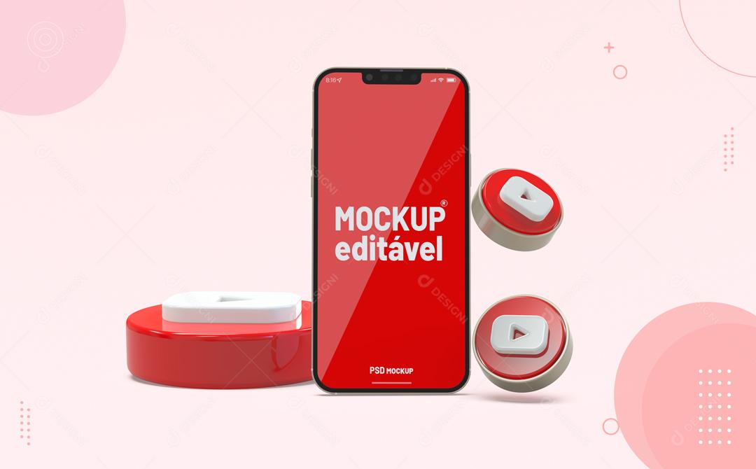 Mockup De Celular Youtube Redes Sociais PSD Editável