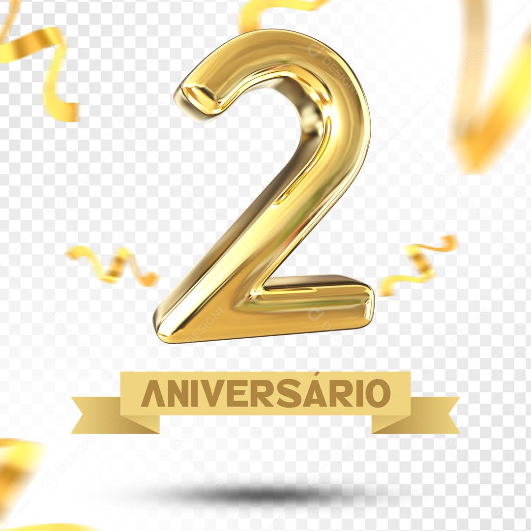 Elemento 3D 2 Aniversário Para Composição PSD
