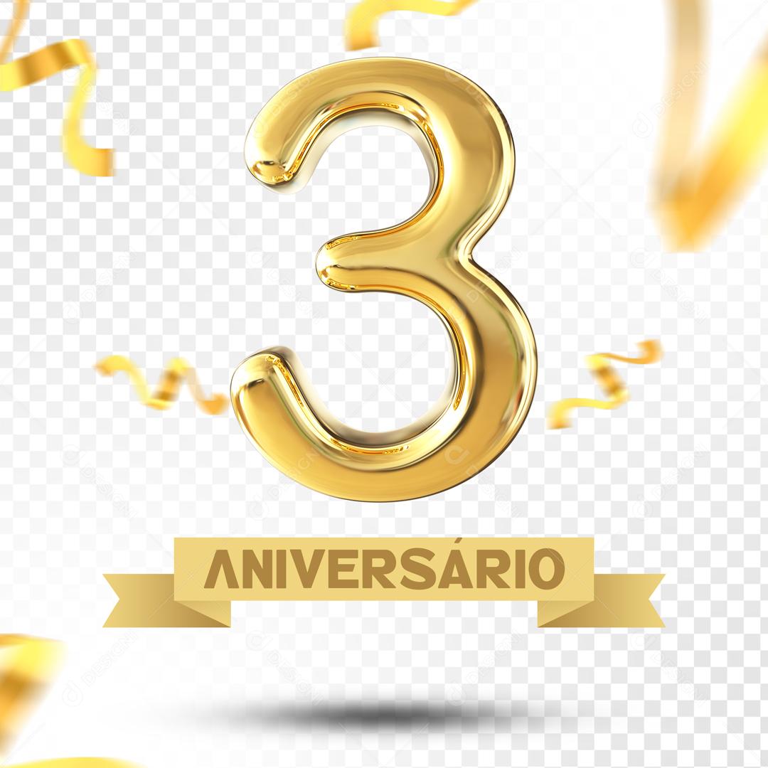 Elemento 3D 3 Aniversário Para Composição PSD