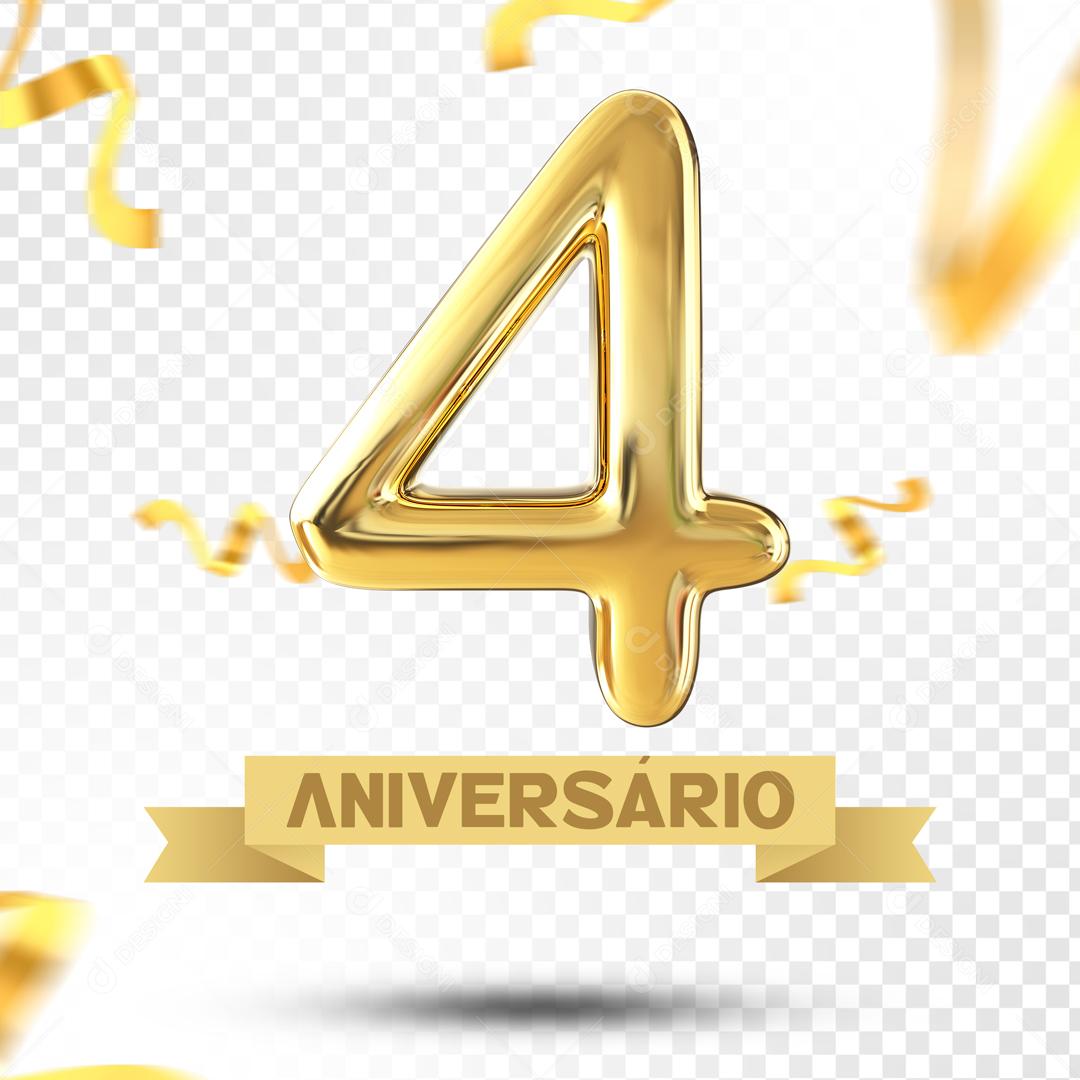 Elemento 3D 4 Aniversário Para Composição PSD