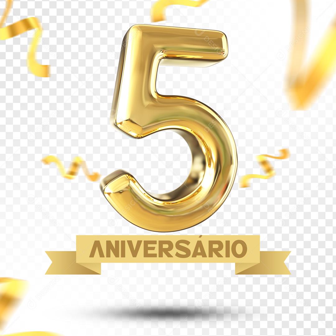 Elemento 3D 5 Aniversário Para Composição PSD