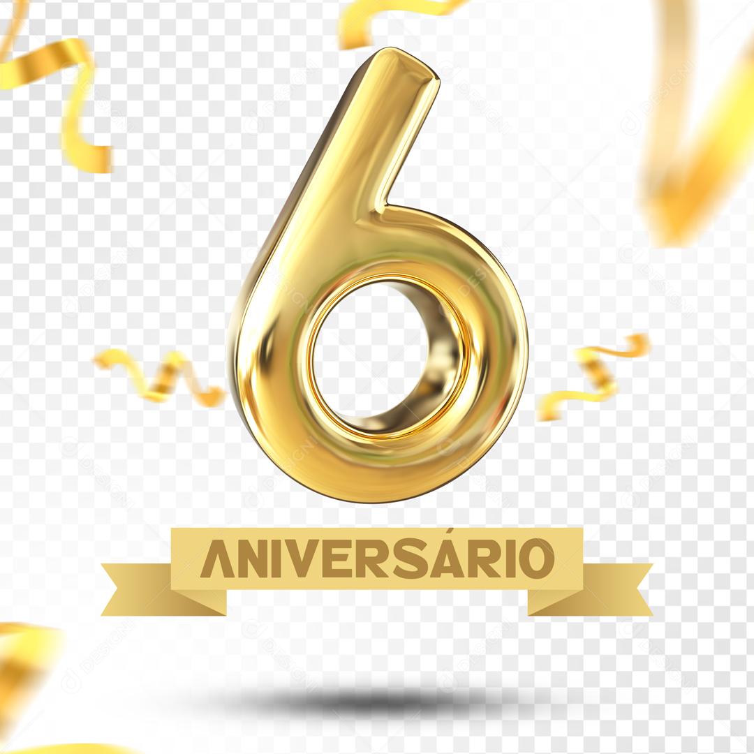 Elemento 3D 6 Aniversário Para Composição PSD