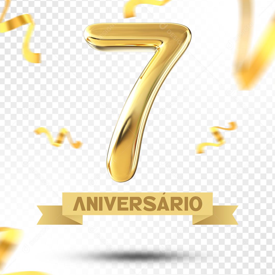 Elemento 3D 7 Aniversário Dourado Para Composição PSD