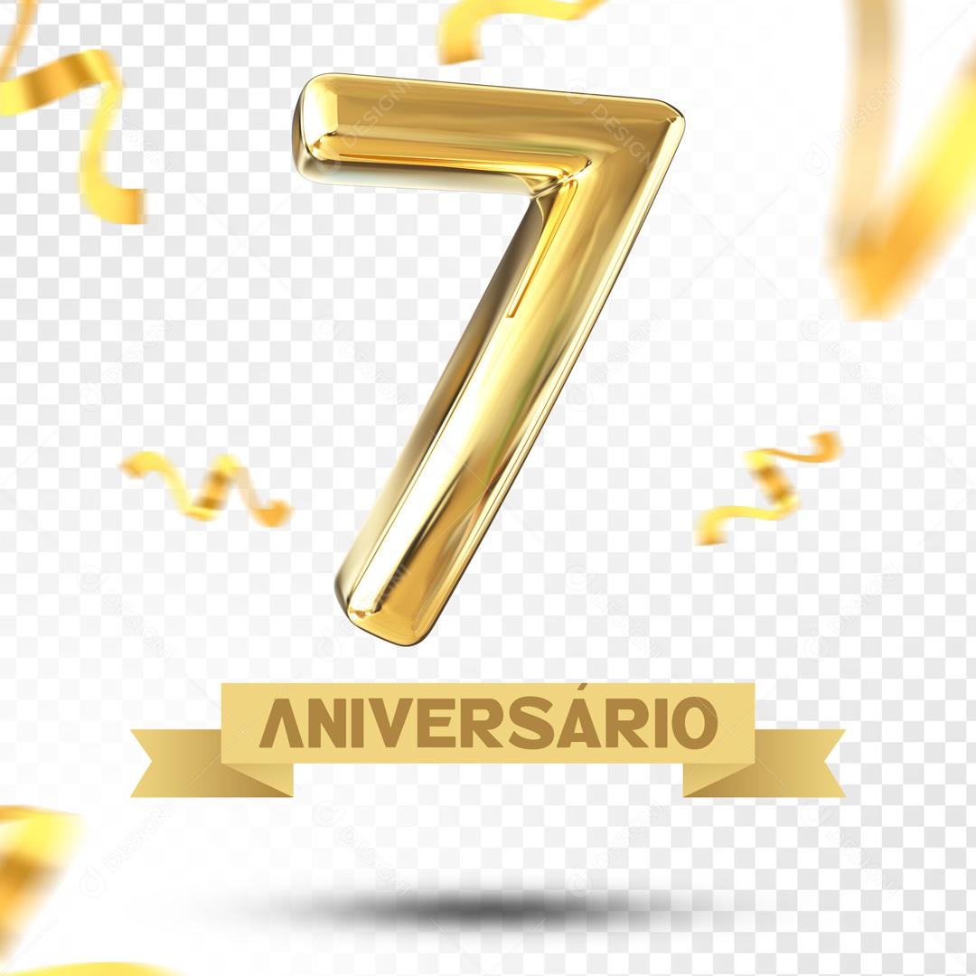 Elemento 3D 7 Aniversário Para Composição PSD