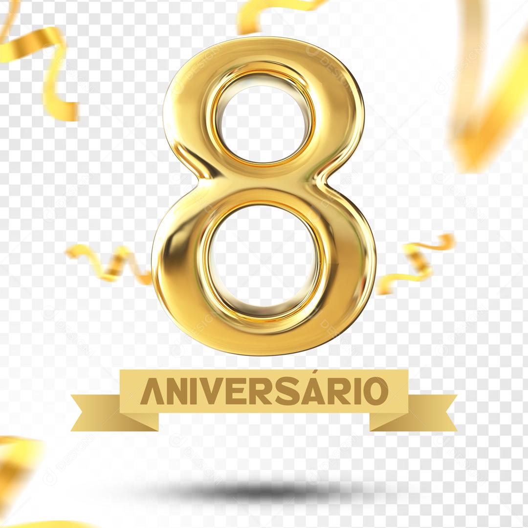 Elemento 3D 8 Aniversário Para Composição PSD
