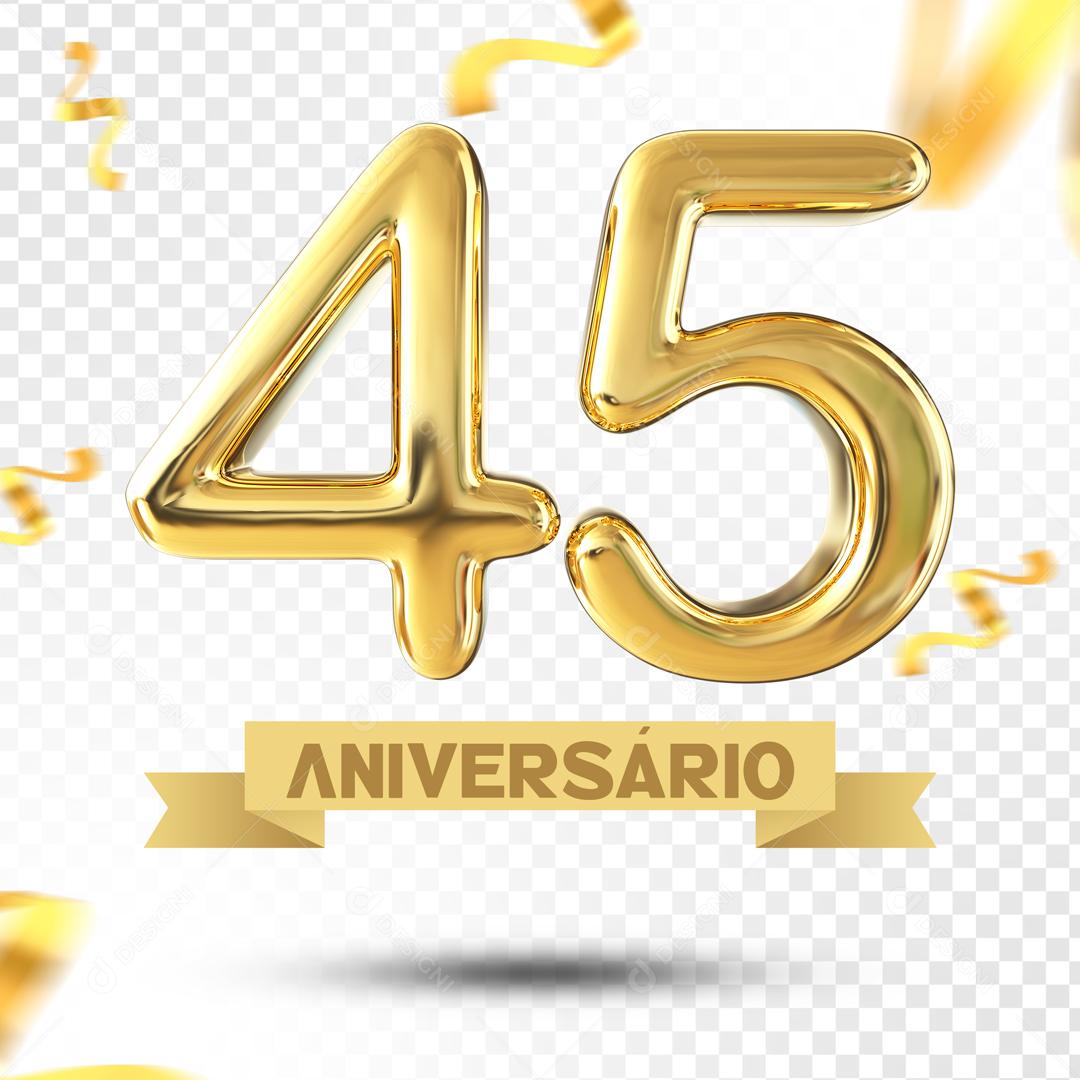 Elemento 3D 45 Aniversário Para Composição PSD