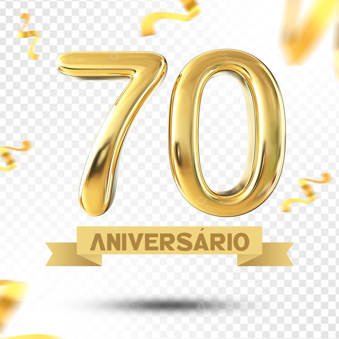 Elemento 3D 70 Aniversário Para Composição PSD