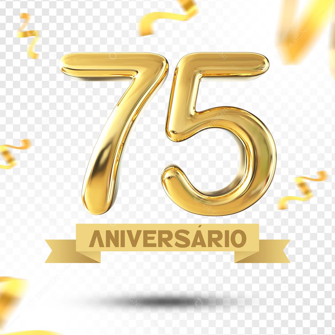 Elemento 3D 75 Aniversário Para Composição PSD