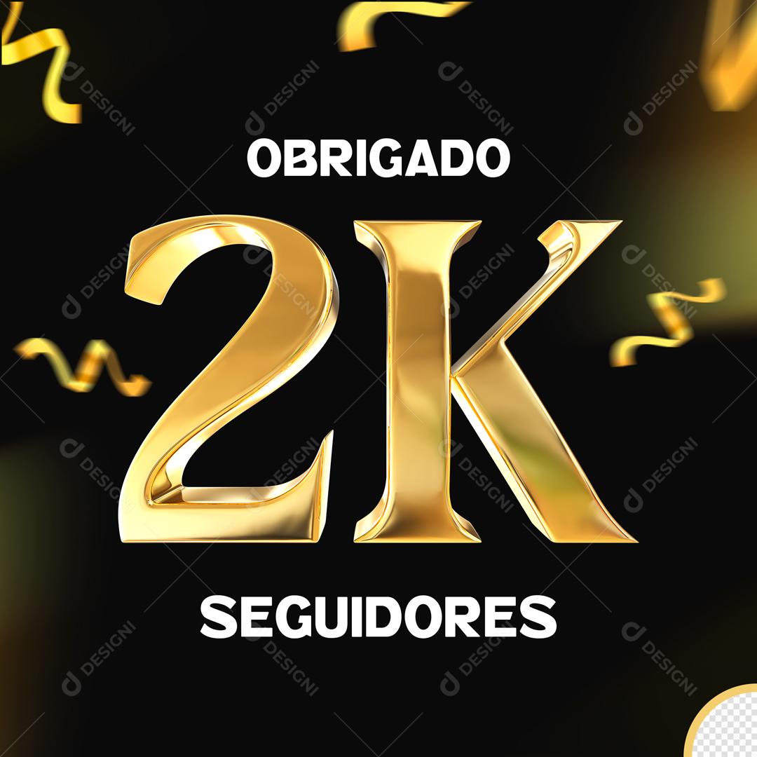 Seguidores do Instagram Comemoração 2K Dourado Elemento 3D Para Composição