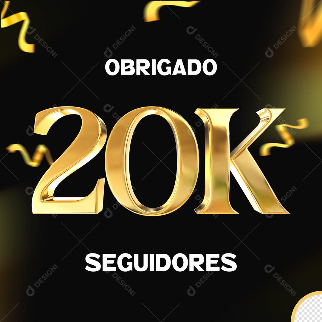 Seguidores do Instagram Comemoração 20K Dourado Elemento 3D Para Composição