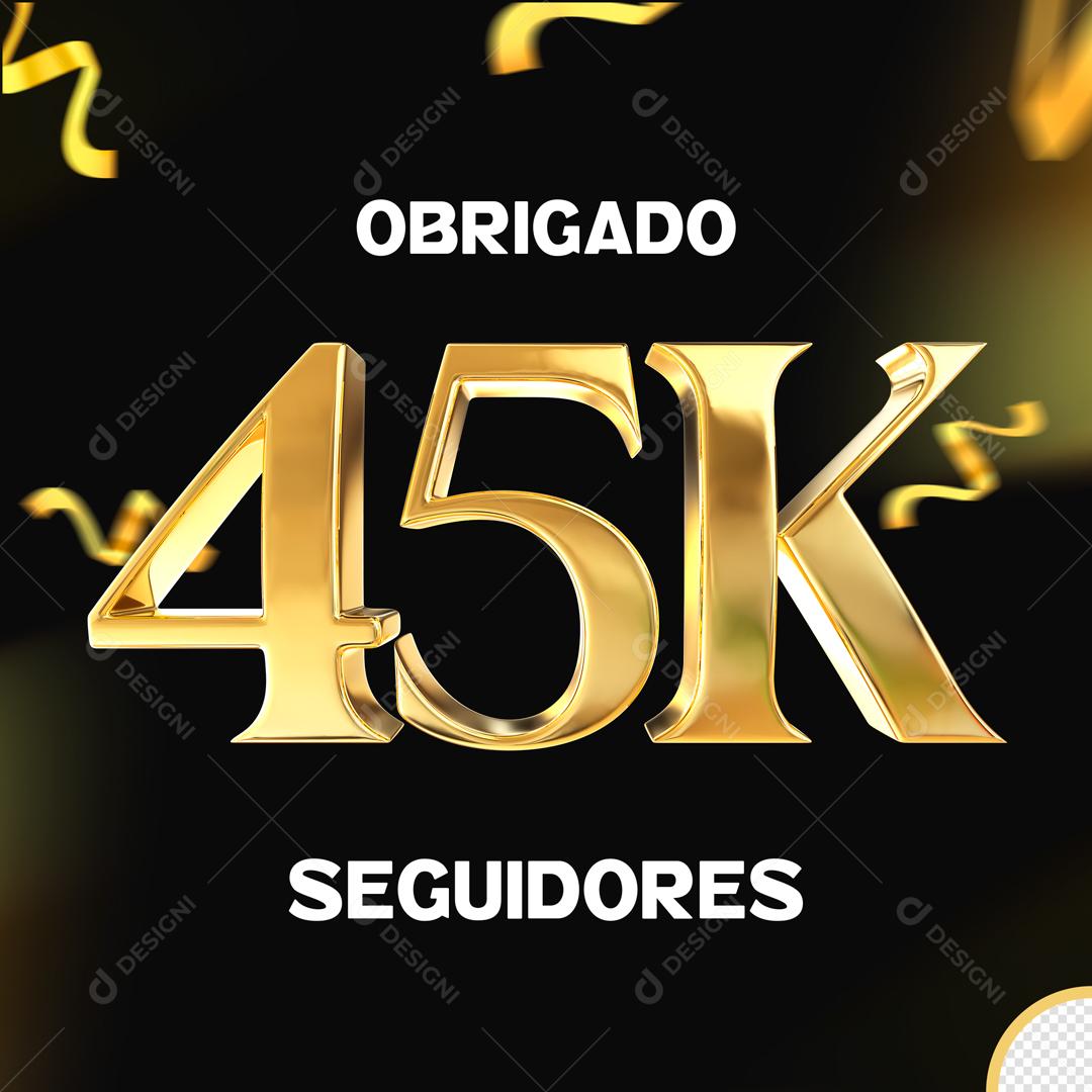 Seguidores do Instagram Comemoração 45K Dourado Elemento 3D Para Composição
